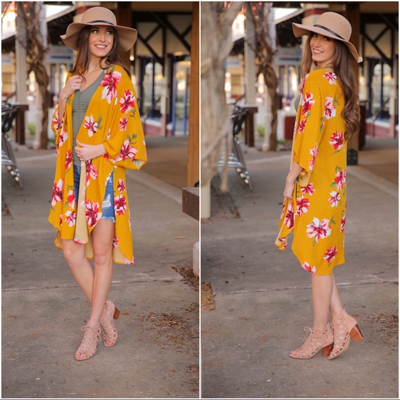 ✨LAST ONE✨Mustard floral long open cardigan - Picture 4 of 8